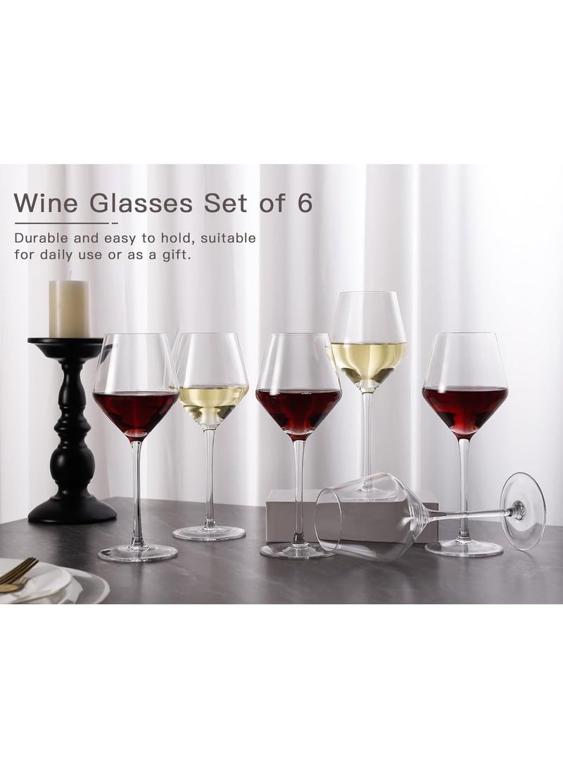 دبي كريستال طقم من 6 كؤوس نبيذ أحمر/أبيض مصنوعة يدويًا، سعة 13.5 أونصة، من زجاج كريستالي فاخر خالٍ من الرصاص، كؤوس نبيذ شفافة صغيرة ذات ساق طويلة، للاستخدام اليومي، هدية مثالية للزواج أو ذكرى الزواج أو عيد الميلاد - Image 3